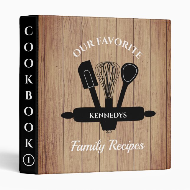 Personalized  Rustic Wood Family Recipe Cookbook 3 Ring Binder (Front/Spine)