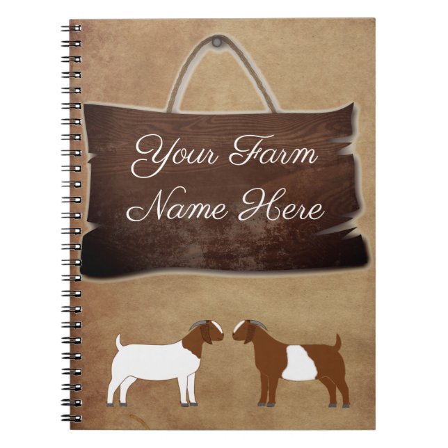 Personalized Rustic Wood Farm Sign Boer Goat Notebook (Front)