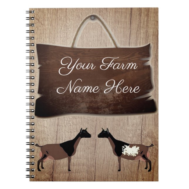 Personalized Rustic Wood Farm Sign Nigerian Goat Notebook (Front)