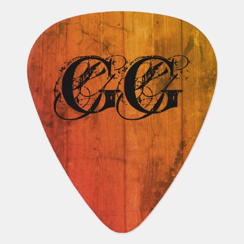 Personalized rustic wood grain custom monogram guitar pick