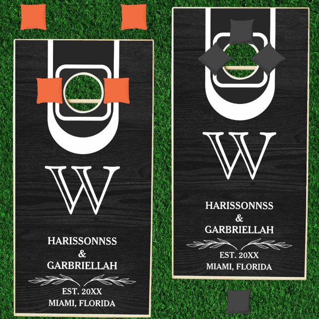 Personalized Rustic Wood Grain Monogram Wedding Cornhole Set (Creator Uploaded)