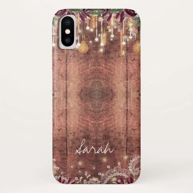 Personalized Rustic Wood & Lights Case-Mate iPhone Case (Back)