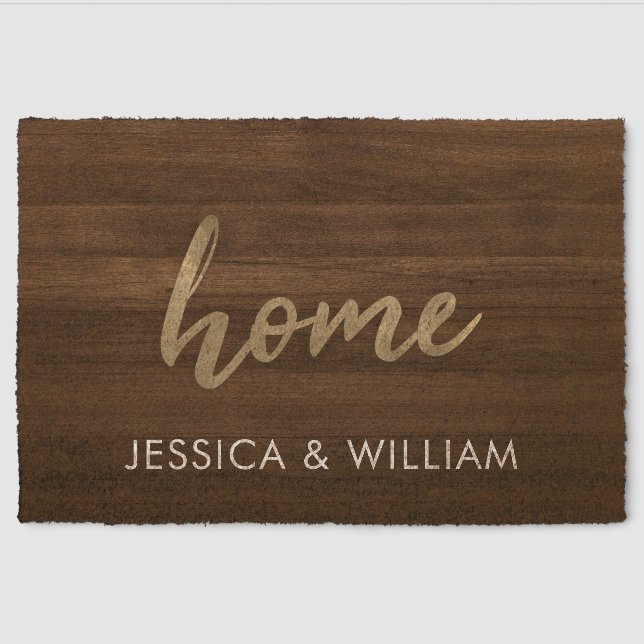 Personalized Rustic Wood Look Script Home Fiber Doormat (Front)