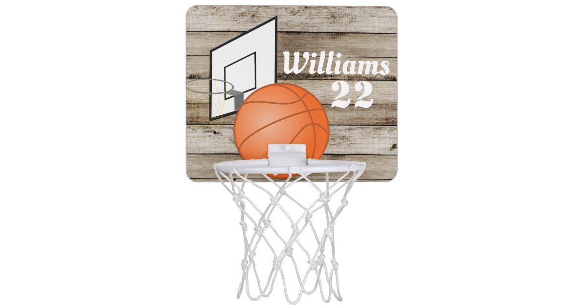 Personalized Rustic Wood Mini Basketball Hoop Zazzle Com