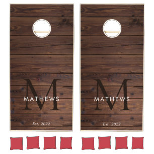 Personalized Rustic Wood Modern Monogram Cornhole Set