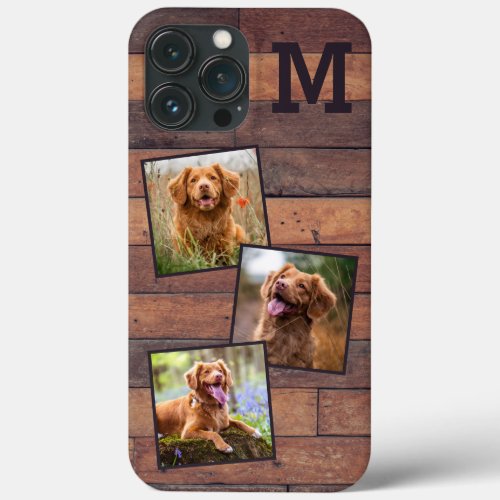 Personalized Rustic Wood Monogram 3 Photo iPhone 13 Pro Max Case