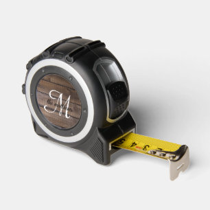 Personalized Rustic Wood Monogram Script Name  Tape Measure