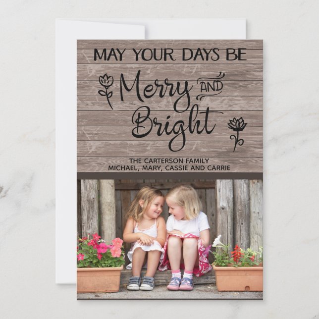 Personalized Rustic Wood Photo Christmas Card (Front)