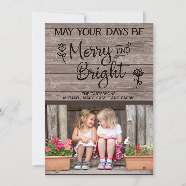 Personalized Rustic Wood Photo Christmas Card (Front)