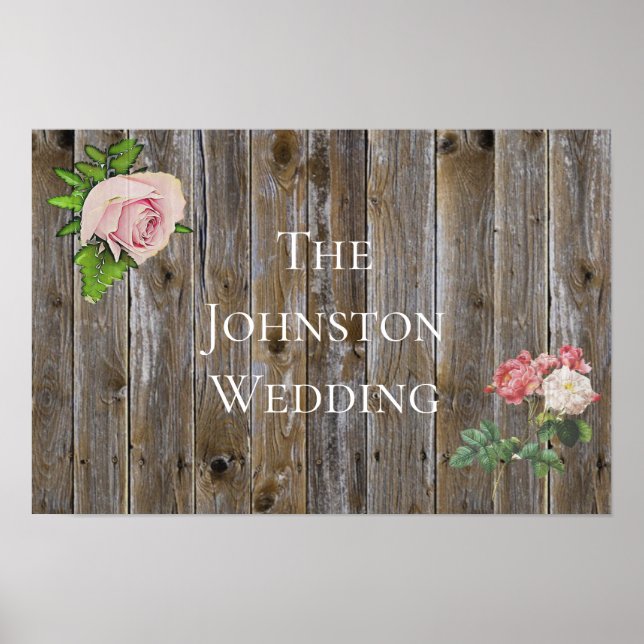 Personalized Rustic Wood Roses Wedding Poster (Front)