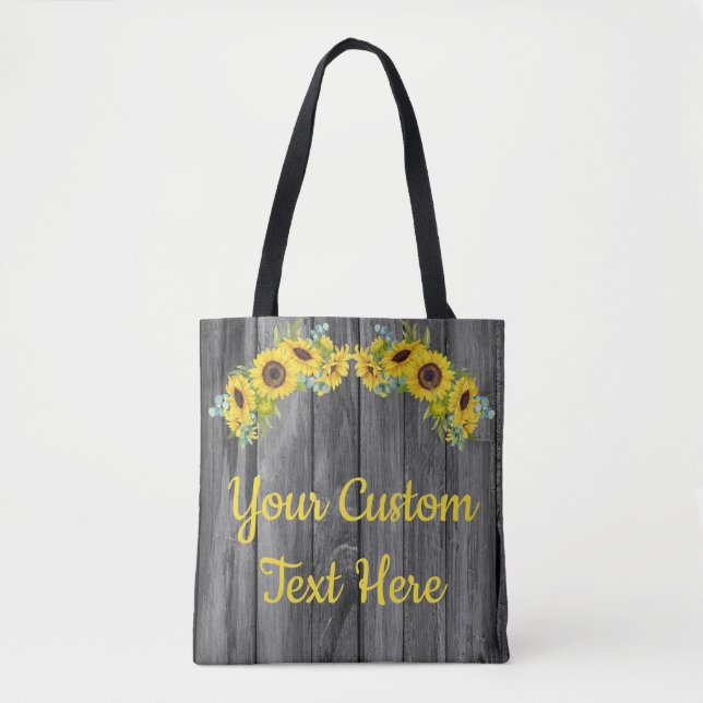 Personalized Rustic Wood Sunflower Greenery Custom Tote Bag (Front)