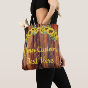 Personalized Rustic Wood Sunflower Greenery Custom Tote Bag