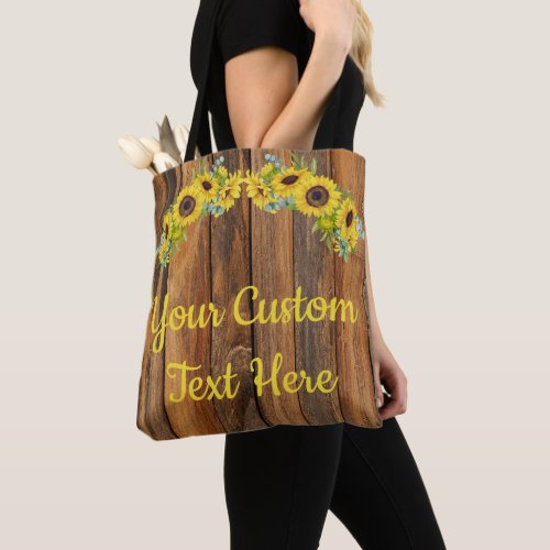 Personalized Rustic Wood Sunflowers Custom Quote Tote Bag