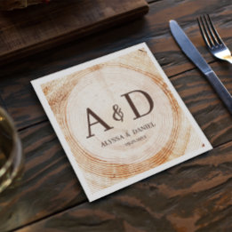 Personalized Rustic wood tree Monogram Wedding Napkins