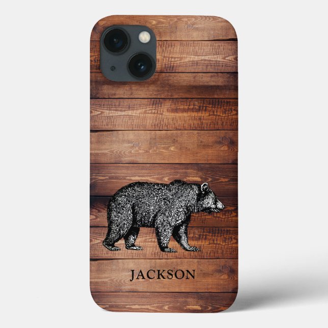 Personalized Rustic Wood Walking Bear  Case-Mate iPhone Case (Back)