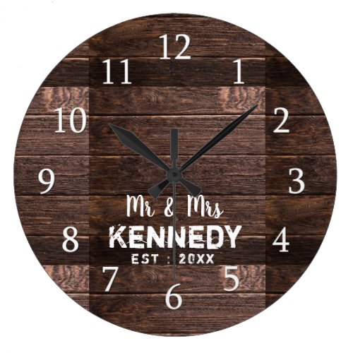 Personalized Rustic Wood Wedding Anniversary Large Clock