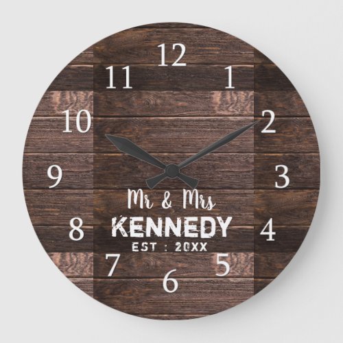 Personalized Rustic Wood Wedding Anniversary Large Clock