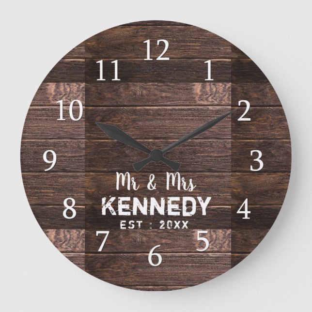 Personalized Rustic Wood Wedding Anniversary Large Clock (Front)