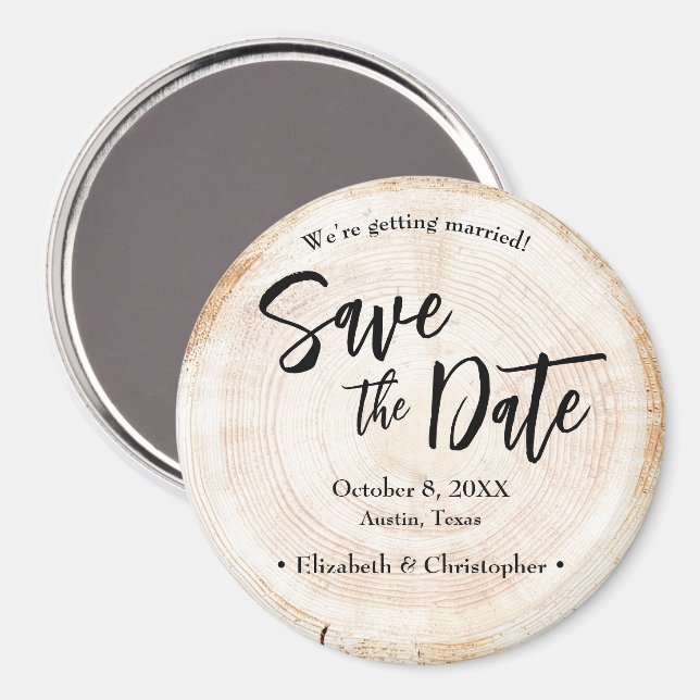 Personalized Rustic Wood Wedding Save the date Magnet (Front/Back)