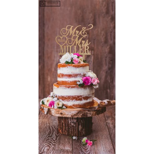 Personalized Rustic Wooden Wedding Cake Topper (Front)