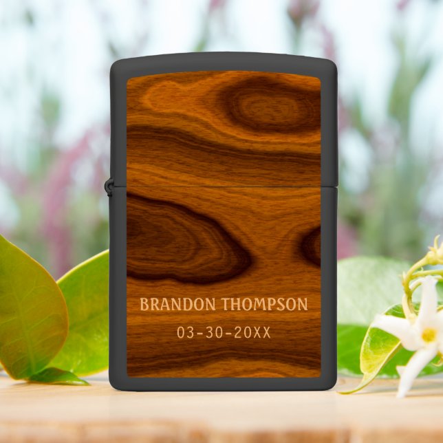 Personalized Rustic Woodgrain Texture Pattern Zippo Lighter (On Table)