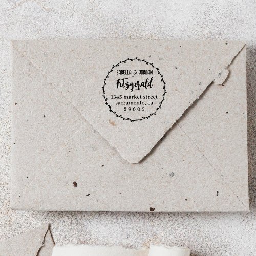 Personalized Rustic Wreath Couple Return Address Rubber Stamp