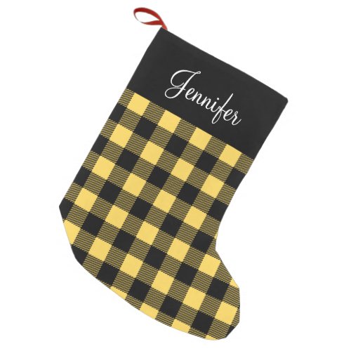 Personalized Rustic Yellow Buffalo Check  Small Christmas Stocking