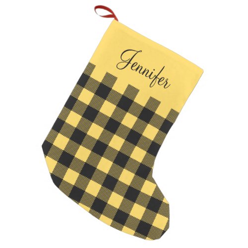 Personalized Rustic Yellow Buffalo Plaid Small Christmas Stocking