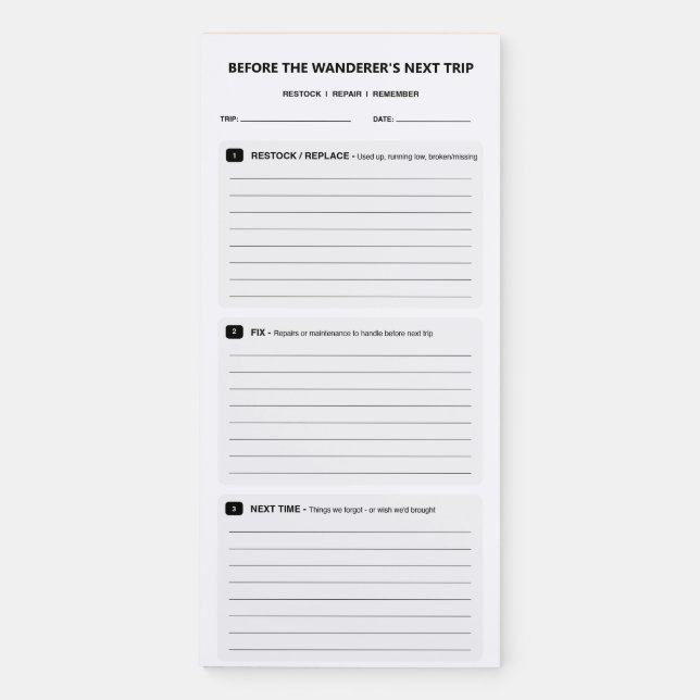 Personalized RV Before Next Trip Checklist Magnetic Notepad (Front)