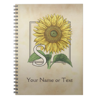 Personalized S for Sunflower Flower Monogram Notebook