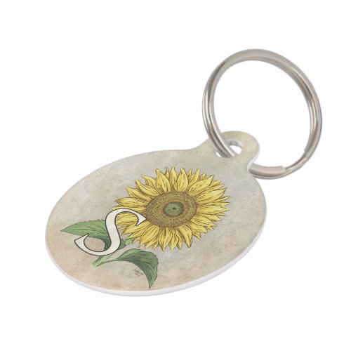 Personalized S for Sunflower Flower Monogram Pet Name Tag