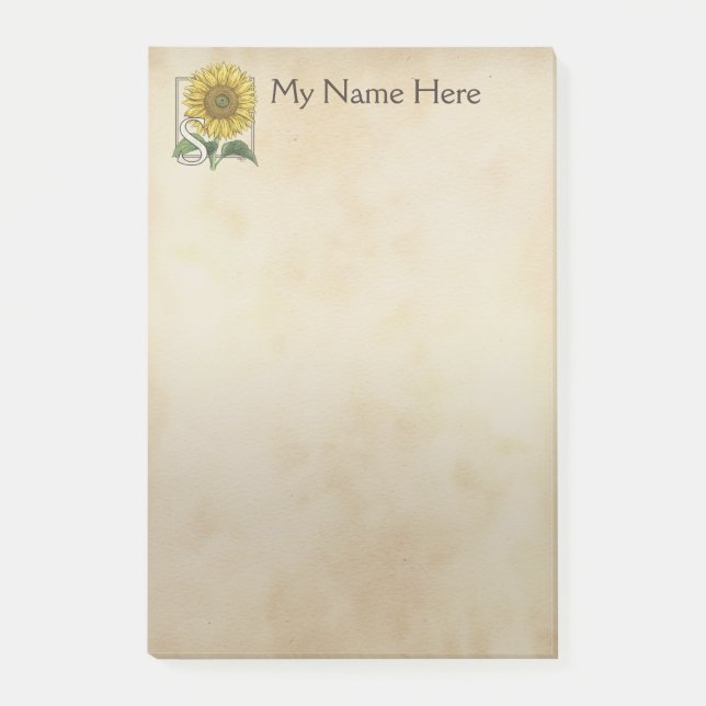 Personalized S for Sunflower Flower Monogram Post-it Notes (Front)
