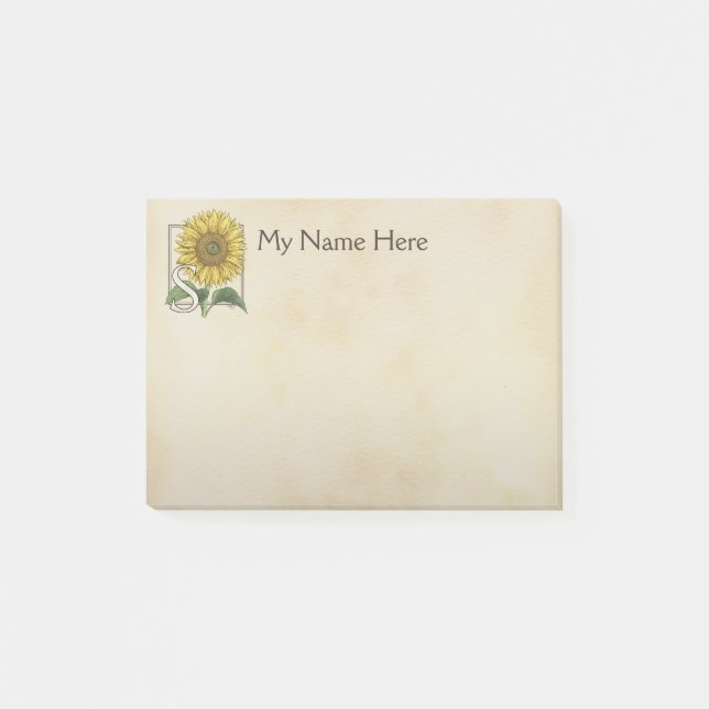 Personalized S for Sunflower Flower Monogram Post-it Notes (Front)
