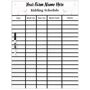 Personalized Saanen Dairy Goat Kidding Schedule Dry Erase Board