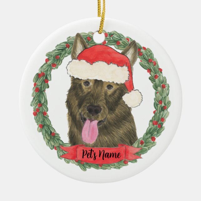 Personalized Sable German Shepherd Christmas Ceramic Ornament (Front)