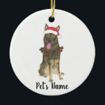Personalized Sable German Shepherd Christmas Ceramic Ornament<br><div class="desc">Make the nice list this year with a personalized Christmas ornament of your favorite little sable german shepherd elf in a santa hat and red and green holly wreath! For the sweetest gifts,  pair it with a matching art print or another item from my sable german shepherd collection!</div>