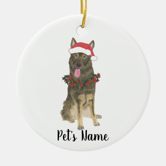 Personalized Sable German Shepherd Christmas Ceramic Ornament (Front)