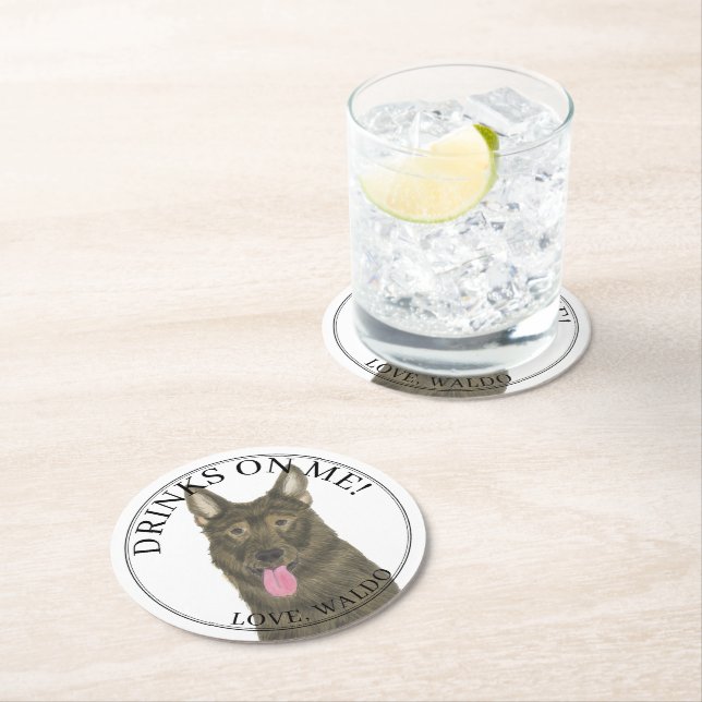 Personalized Sable German Shepherd Wedding Round Paper Coaster (Insitu)