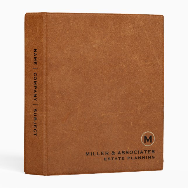 Personalized Sable Leather Gold Initial Logo Mini Binder (Front/Spine)