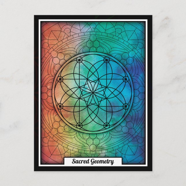 Personalized Sacred Geometry Colorful Mandala Postcard (Front)