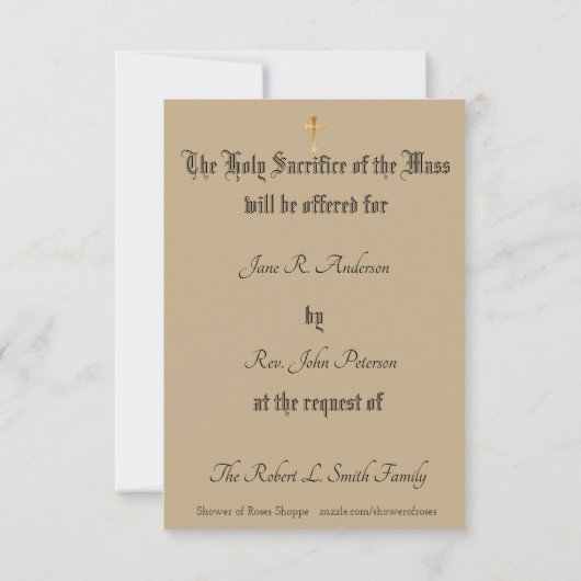 Personalized Sacred Heart Catholic Mass Offering (Back)