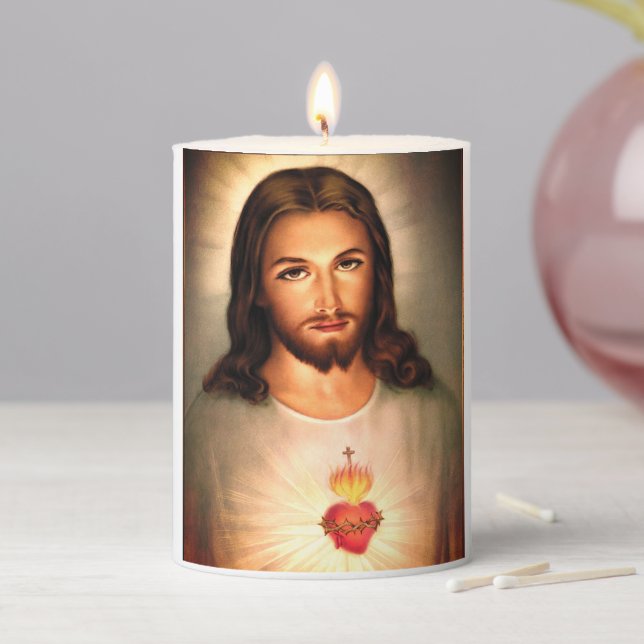 Personalized Sacred Heart of Jesus Pillar Candle (In Situ)