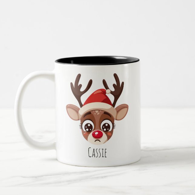 Personalized Sad Reindeer Mug – Custom Name Gift (Left)