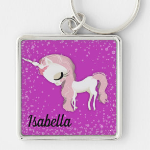 Personalized Sad Whimsical Unicorn on Pink Keychain