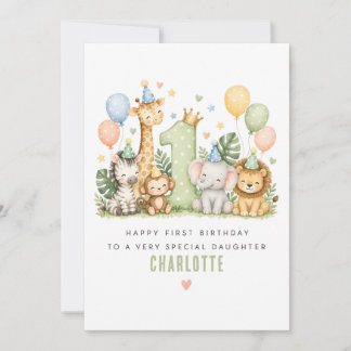 Personalized Safari 1st Birthday Card For Girl Boy
