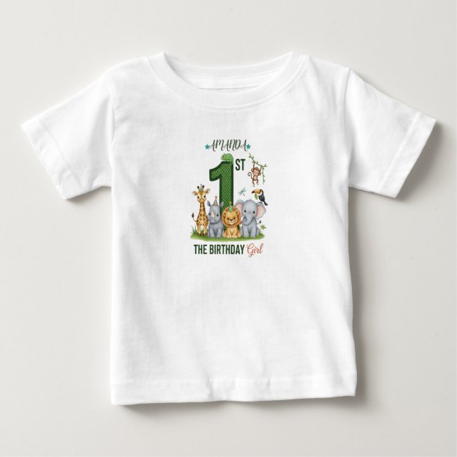 Personalized Safari 1st Birthday Girl T-Shirt (Front)