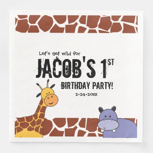 Personalized Safari 1st birthday Jungle theme Paper Dinner Napkins