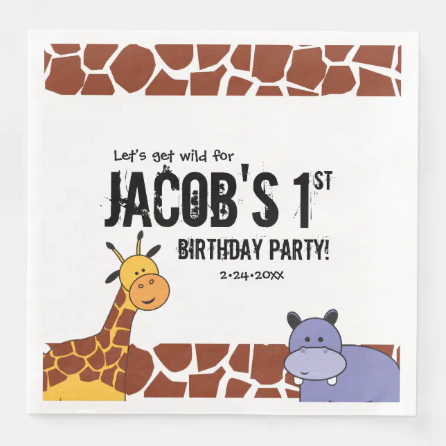 Personalized Safari 1st birthday, Jungle theme Paper Dinner Napkins