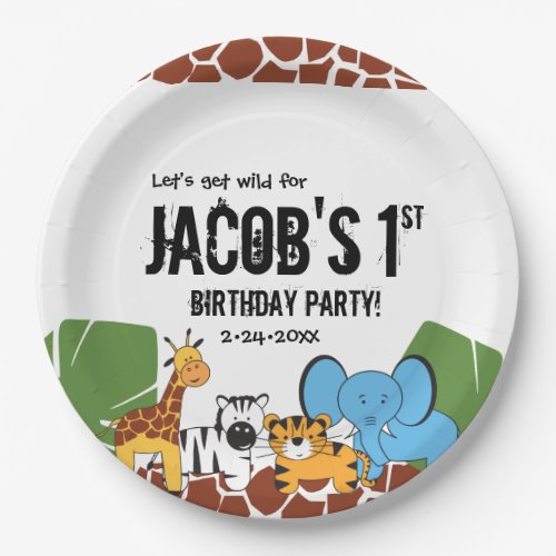 Personalized Safari 1st Birthday party Paper Plates
