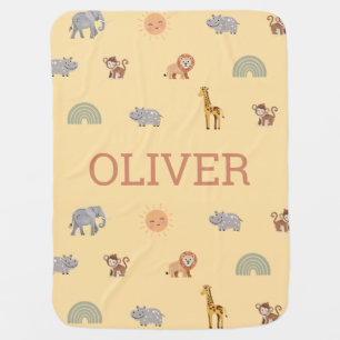 Personalized Safari Animal Baby Blanket with Name
